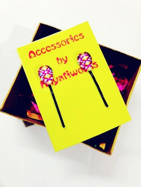 Purple yellow zigzag drops hair pins