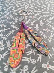 COLORFUL ARTWORK WOODEN KEY CHAIN- FEATHER SHAPED-2