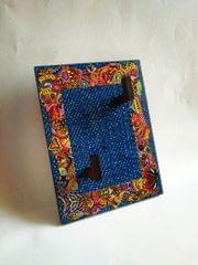 KEY HOLDER - RECTANGLE BLUE DENIM BASE WITH WHEN COLORS SPEAK ARTWORK FRAME